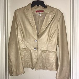 ANNE KLEIN AK  Soft Gold Metallic Leather Jacket
